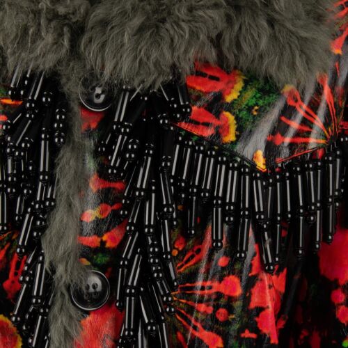 DSQUARED RUNWAY Pearls Lamb Fur Parka Jacket Coat Red Black 38 US 2 XS S 12347 - Picture 4 of 7