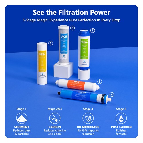 Water RO5DX Reverse Osmosis Filtration NSF Certified 5 Stage RO System with Fauc - Picture 7 of 9
