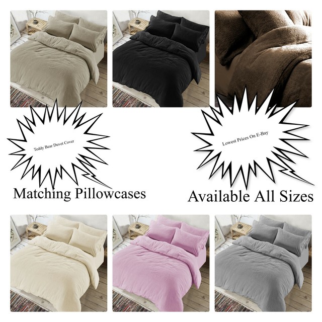 Soft Teddy Bear Fur Sherpa Fleece Duvet Cover Bedding Set Pillowcases Bed Size