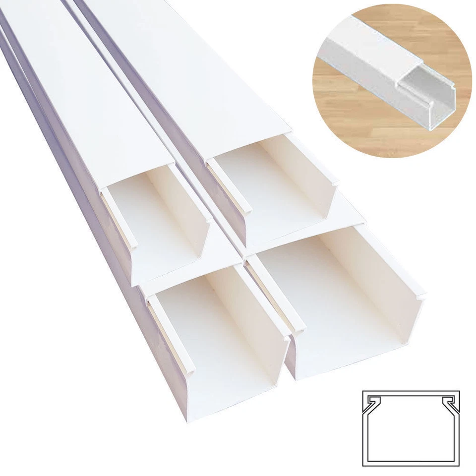 PVC Kabelkanal Kabelleiste Größe und Länge n. Wahl weiß vorgebohrt je Stange 2m - Bild 1 von 4