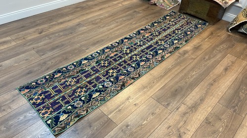 Blauer Läufer gewebter Teppich, türkischer Wollteppich, türkischer Vintage-Teppich, handgefertigter Teppich - Bild 3 von 10