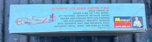 Vintage 1967 MONOGRAM  1/72 Scale CURTISS P-36A Famous Air Force Fighter  - Picture 7 of 7