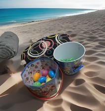 2 Paw Patrol Paperboard Easter Basket,Multi-Color Tin 7  Handle Blue Buckets Only