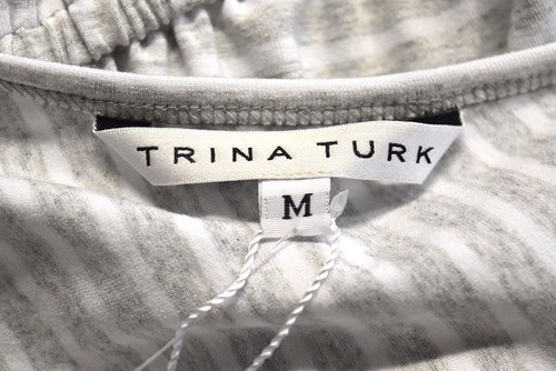 NEW Trina Turk Womens Top Size M White Gray Striped Short Sleeve Knit Shirt - Picture 4 of 6