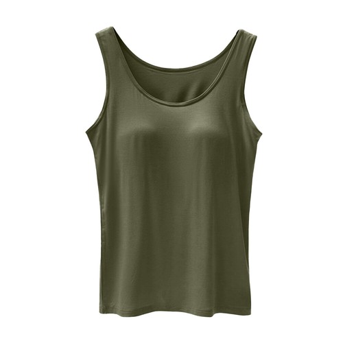 Women Padded Built in Bra Self Tank Tops Camisole Vest Sleeveless Casual T Shirt - Picture 19 of 33