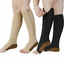 3 Pair Zipper Compression Socks Medical 20-30mmHg with Safe Protection Open Toe