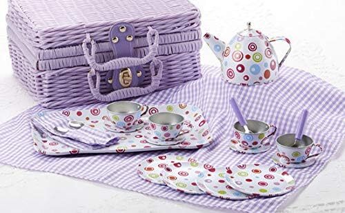 Delton Tin Tea Sets For Youth/ Kids/ Children Pretend Play With Storage Basket - Picture 2 of 7