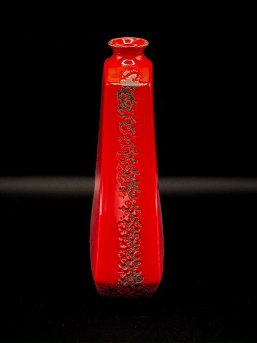 Vintage Large Flat Bottle Pottery Vase Fat Lava Red 28cm Stunning Unusual Piece - Picture 6 of 9
