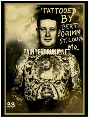 big giclee print antique tattooed man bert grimm tattoo sailor larry photo 18x24