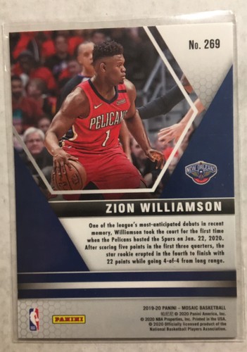 2019-20 Mosaic Zion Williamson R/C NBA Debut - Picture 2 of 2
