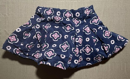 Girls Size 3 Gymboree Skort Skirt Navy Blue With Pink Flowers Pleated Mini - Picture 2 of 4