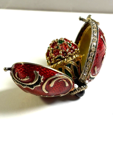 XL 38g GARNET Sterling Silver Russian Red Enamel Bouquet Egg Pendant Locket 925 - Picture 14 of 19