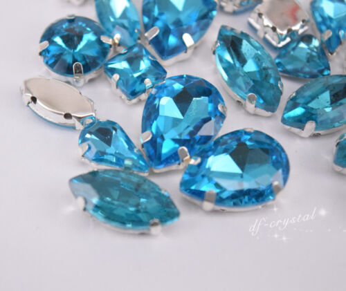 Formas Mixtas Tamaños Cristal Lago Azul Estrás Ajustes Coser Cristales Vidrio - Imagen 4 de 6
