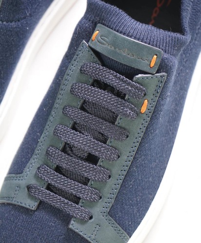 $700 SANTONI - Blue Mixed Media Leather Sneakers - 7.5 US (6.5 IT) - Picture 3 of 13