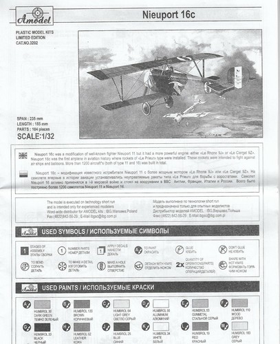 Amodel 3202 Plastic model biplane kit Scale 1:32 Nieuport 16 (Andre Chainat) - Picture 10 of 24
