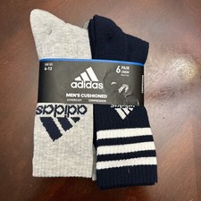 NEW Mens 6 Pack Adidas Logo Crew Aeroready Cushion Socks Size 6-12 White Black