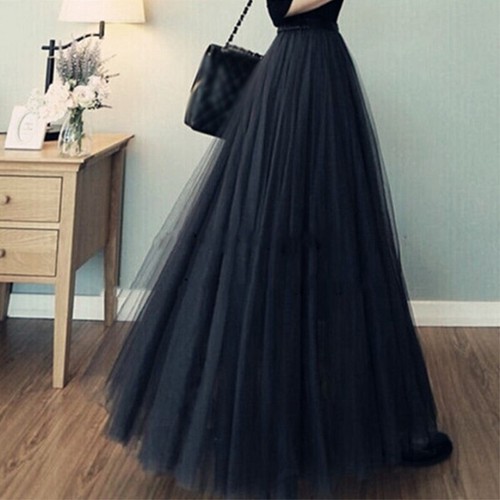 Women Long Pettiskirt Midi Dress Bouffant Maxi Skirt 3 Layers Mesh Tulle Pleated - Picture 5 of 16