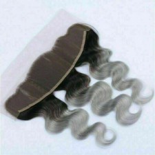 PERUVIAN VIRGIN HUMAN HAIR 1B/GREY LACE FRONTAL 13X4 EAR TO EAR BODY WAVE 12A