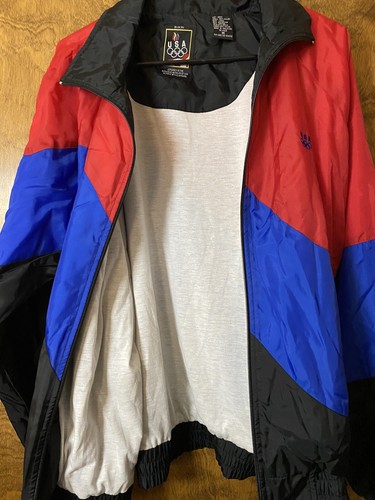 VTG 90s Olympics Team USA JCPenny Windbreaker Jacket Medium Red Black Blue Zip - Picture 5 of 5