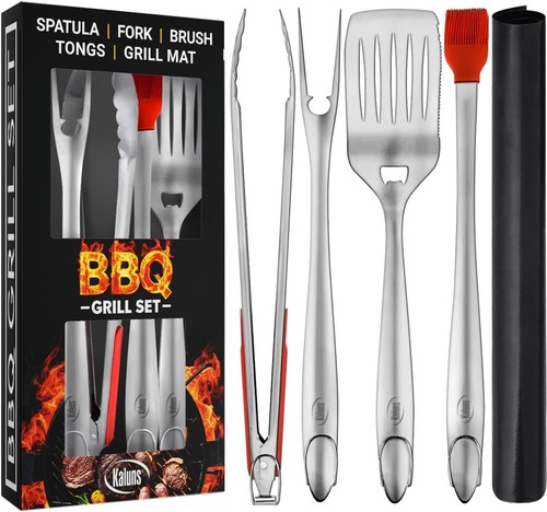 BBQ Grilling Accessories, Heavy Duty Stainless Steel Grill Set with Tools & Mat
