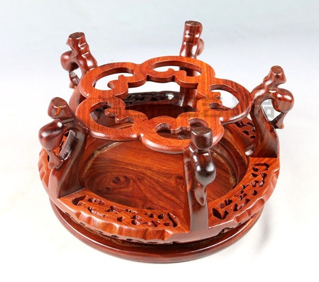 Round Legged Rosewood Fishbowl Stand Bonsai Ceramic Stone Vase Flower