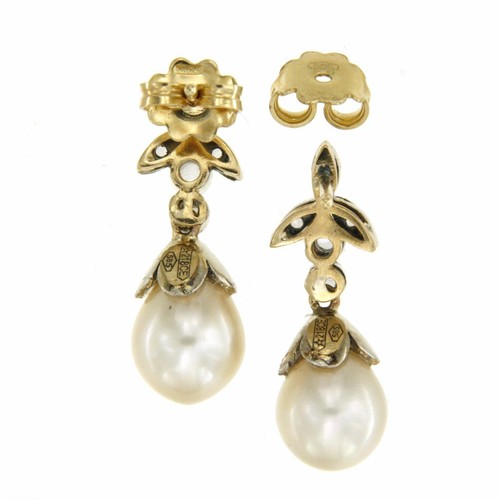 Ohrringe Ohrhänger Echt Gelb GOLD 585 mit Zucht PERLEN Tropfen DIAMANTEN Damen - Bild 4 von 8