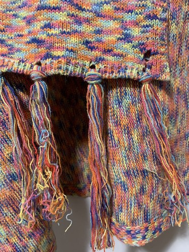 StyleDome Women XL Rainbow Cardigan Fringed Wrap Sweater Cowl Poncho Hippie - Picture 7 of 11