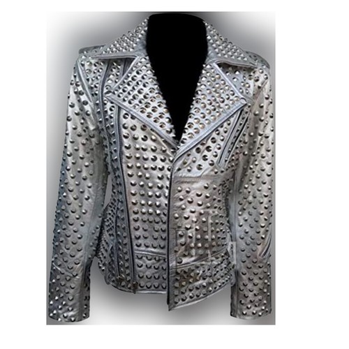 Handmade Women Motorcycle Silver Studded Double Zipper Genuine Leather Jacket - Picture 3 of 6