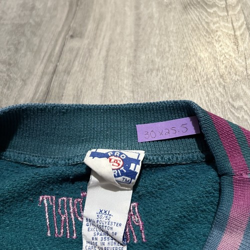 VTG Sun Faded Two Tone Teal/Purple Distressed 80s/90s Crewneck Fader Sweatshirt - Picture 5 of 5