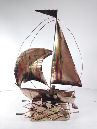 Vintage Copper Colored Metal Sail Boat Music Box "Somewhere Beyond The Sea" Tune - Picture 2 of 14