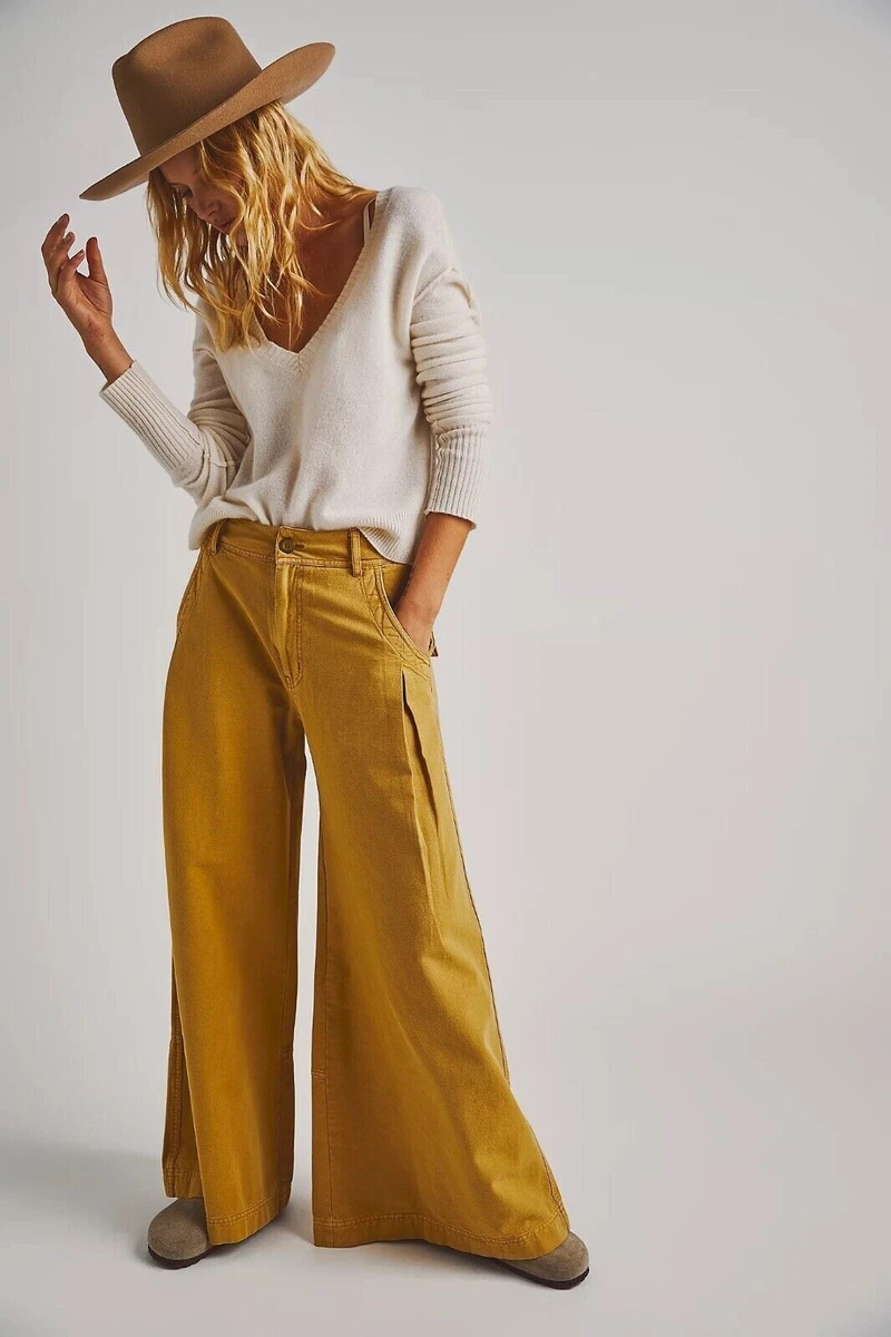 NWT Free People Out Of Touch Extreme Wide-Leg Pants Vintage Tan Size 2 $158