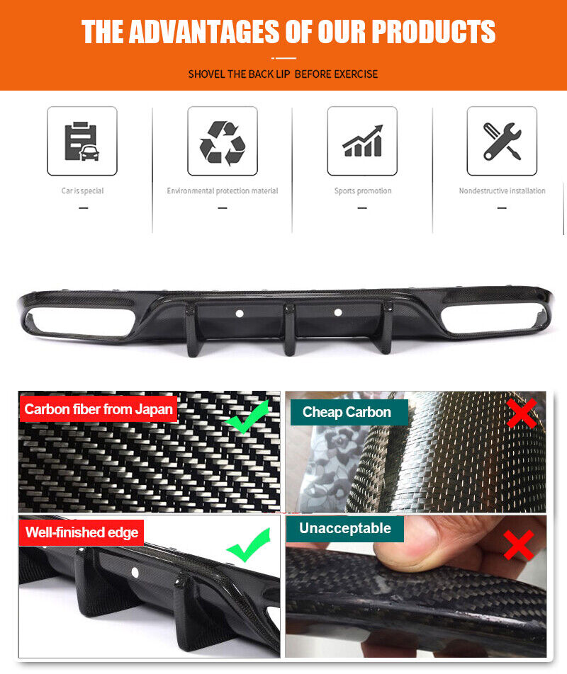 For Mercedes Benz W205 AMG C63 C63S Coupe REAL Carbon Fiber Rear Bumper Diffuser - Picture 2 of 14