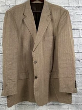 Oak Hill Men's Linen Blend Brown Herringbone Portly Sportcoat Jacket Sz 52 Long