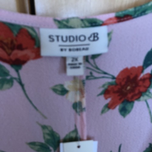Bobeau NWT Floral Pink Red WRAP Easter Church Dress Lined Skirt Size 2X Plus - Picture 10 of 11