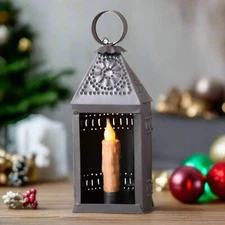 Primitive /Colonial 12" Punched Tin Ships Candle Lantern Black