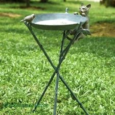 Curious Cat And Bird Birdbath Garden Statue Sculpture Bird Bath SPI Home 33562