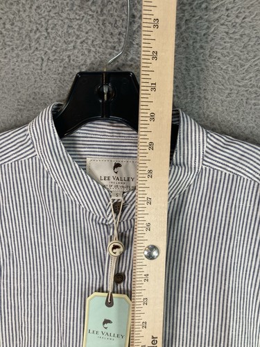 Lee Valley Ireland Shirt Mens Small Blue Linen Flannel Grandfather Striped Band - Picture 8 of 12