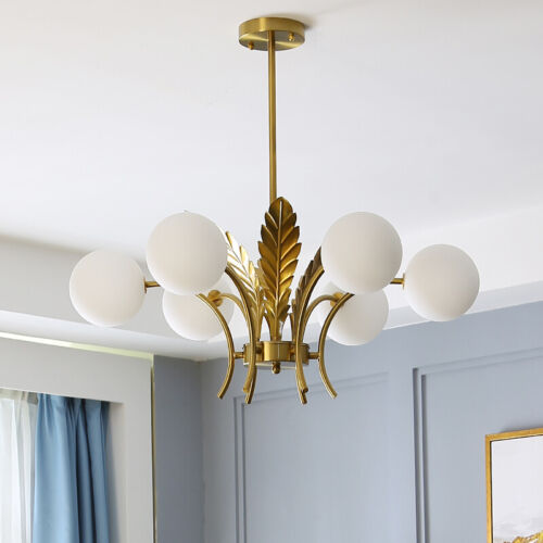 Contemporary Globe Glass Shade Pendant Light Dining Room Leaf Decor Chandelier - Picture 2 of 13
