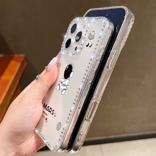 Case For iPhone 16E 16 Pro Max 15 14 13 12 11 Astronauts Clear Diamond TPU Cover - Picture 9 of 21