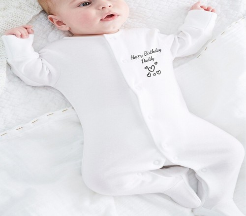 Personalised Unisex Full White Baby Sleepsuit Grow Add Text Birthday Babyshower - Picture 6 of 7