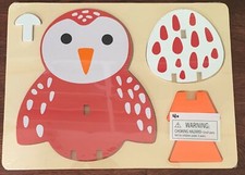 Ankyo Development Wooden red owl 3D Puzzle. Age 4