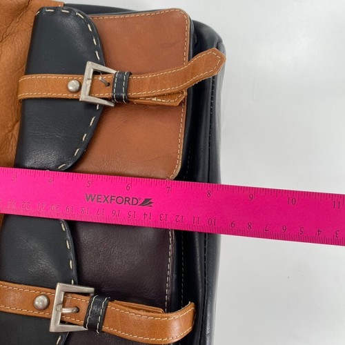 Laviva Leather Shoulder Bag Brown Black Front Pocket Adjustable Strap Whipstitch - Picture 8 of 15