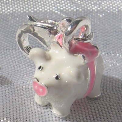 1 CHARM AVEC MOUSQUETON SAC ROSE BRELOQUE EMAILE 3D DOUBLE FACE 30x9mm *V10