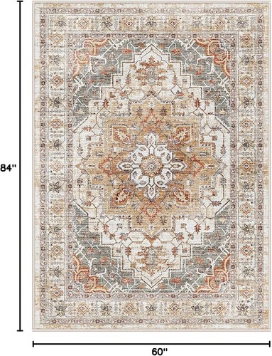 Non-Slip Backing 5x7 Area Rug - Vintage Style for Living Room, Kitchen & Bedroom - Picture 4 of 10