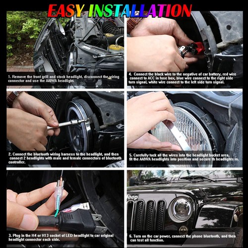 Para Jeep Wrangler JK TJ LJ Halo RGB 7"" LED Faros DRL Kit Combo Par - Imagen 9 de 12