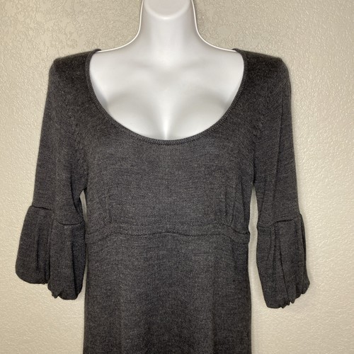 Donna Morgan Merino Wool Babydoll Sweater Dress Size L Gray Office Dark Academia - Picture 2 of 11