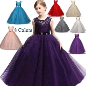 Girls-Kid-Lace-Flower-Bridesmaid-Maxi-Long-Dress-Party-Princess-Prom-Wedding-New