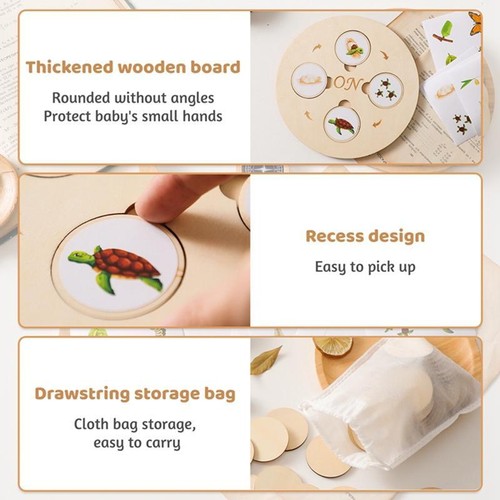 Animal & Plant Life Cycle Cognition Wooden Board Infant Toy Early Educational - Picture 9 of 26