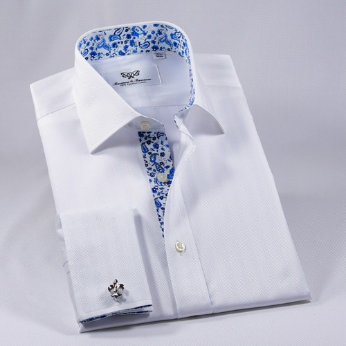 Best Top White Herringbone With Paisley Inner Lining Formal Business Dress Shirt - Picture 4 of 9