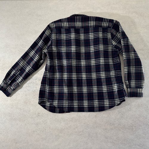 VINTAGE Fieldmaster Flannel Blue Plaid Shirt Size L (16-16 1/2) Made In Korea - Picture 2 of 6